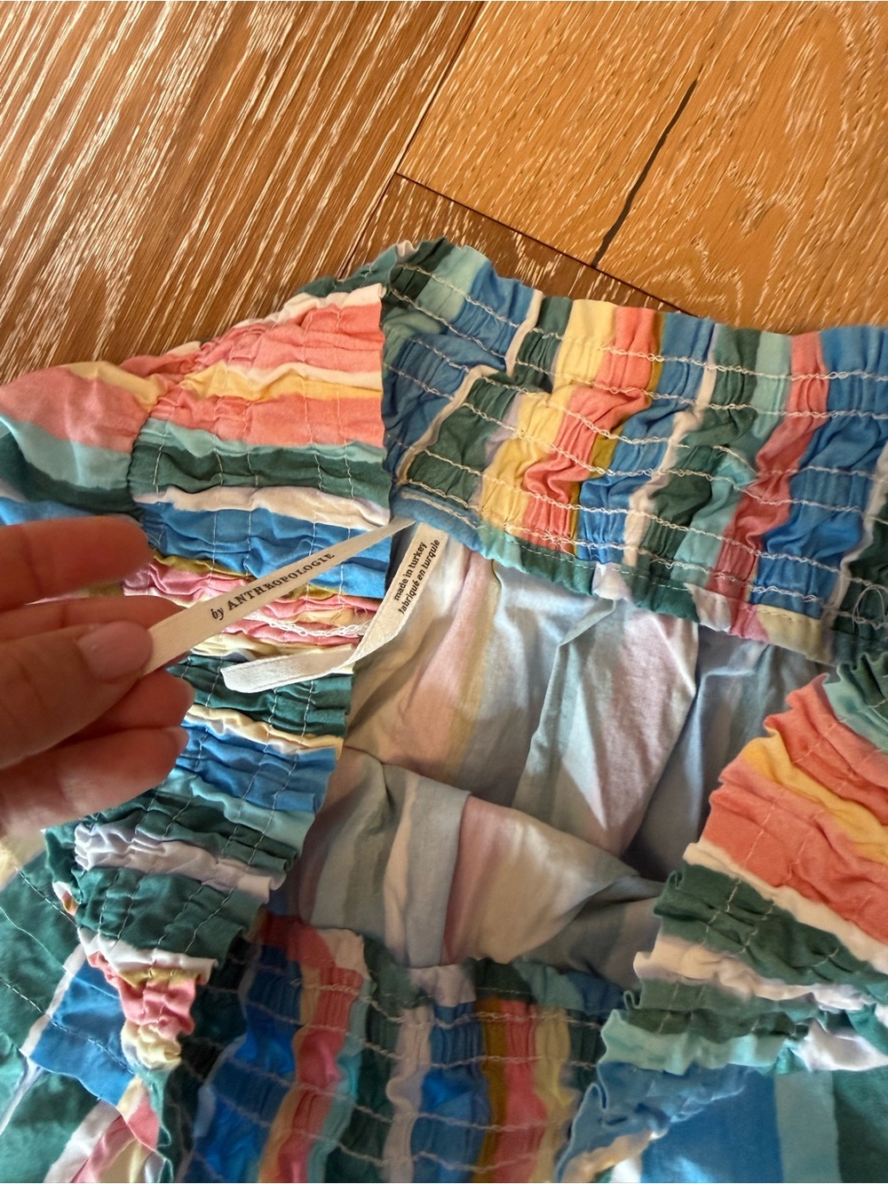 Anthropologie Tiered Mini Skirt Small Multicolor Stripe Cotton Boho - Picture 4 of 7